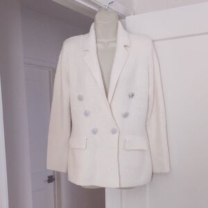 INC International Concepts Cream Knit Double-Breasted Blazer Size Medium Petite